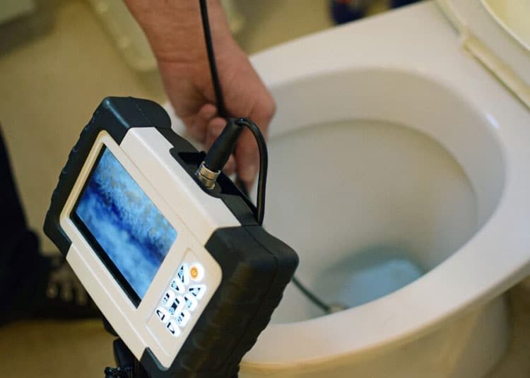 Checking Clogged Toilet Pipe WIth Inspection Camera — Expert Trade Services in Burleigh Heads, QLD